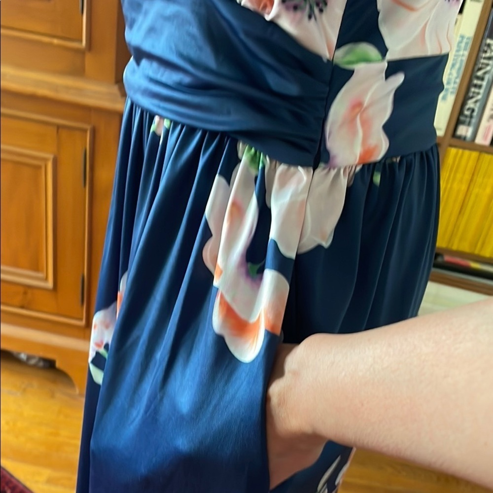 Blue and Pink V-Neck Flutter Sleeve Maxi Dress - Picture 6 of 14